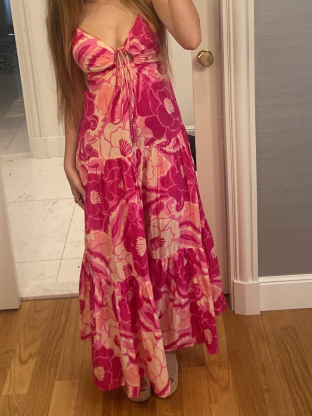 FARM Rio Pink Floral Tie-Front Maxi Dress